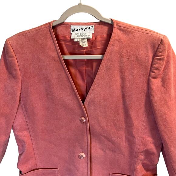 Blassport Vintage Ultra Suede Button Front Blazer Jacket Pink Sz 12 Long Sleeve - Picture 2 of 11